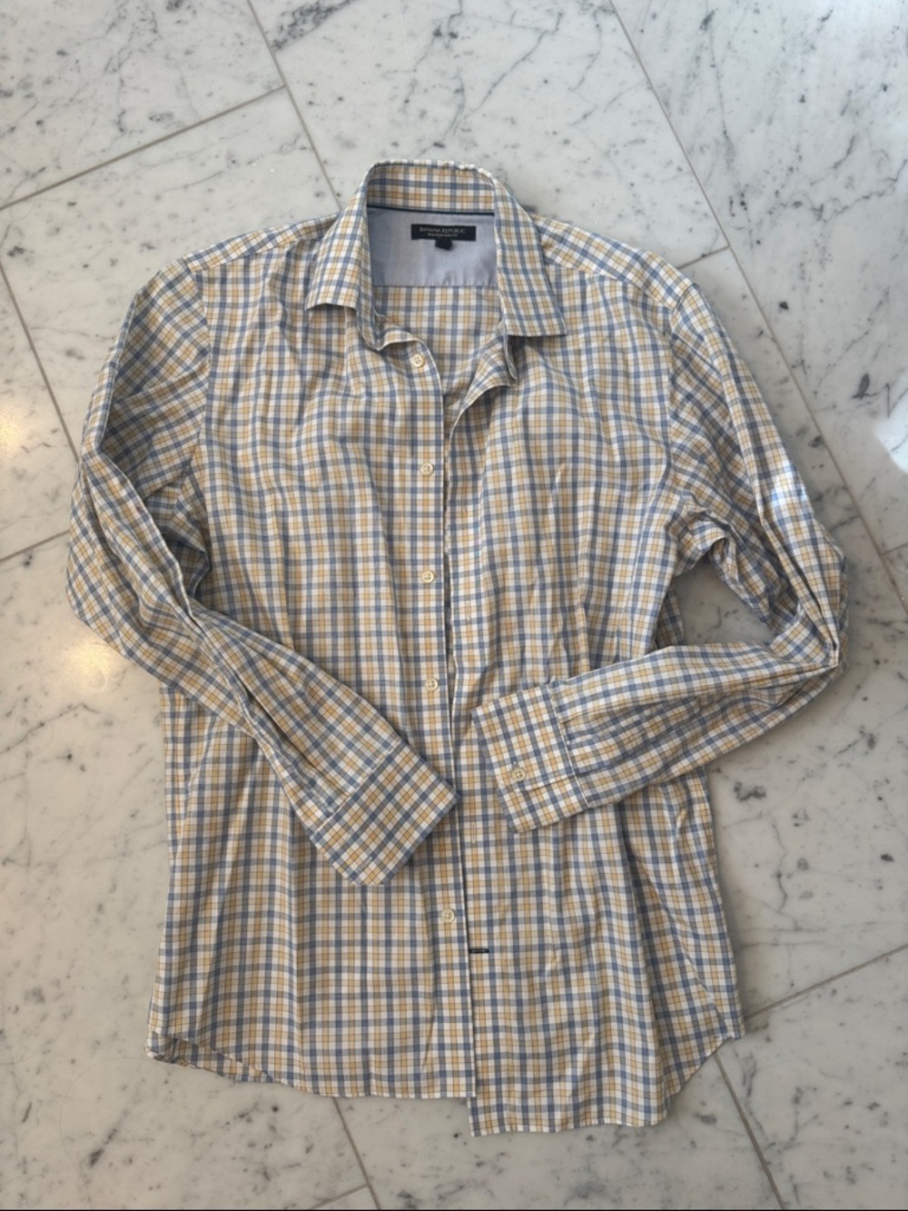 Banana Republic Check Dress Shirt in Blue and Yellow